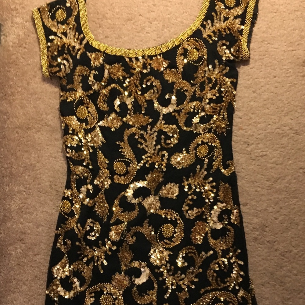 100% silk evening dress with sequins